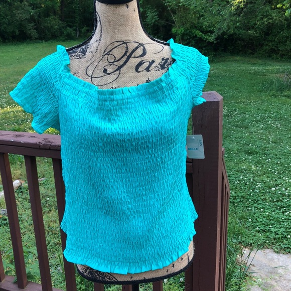 Belle summer short sleeves sky aqua top - Picture 2 of 11